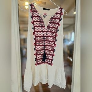 THML White Dress with Red and Black Embroidery
